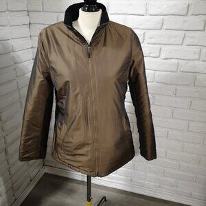 Talbots Ladies Size Medium Reversible Full Zip Black/Bronze Jacket